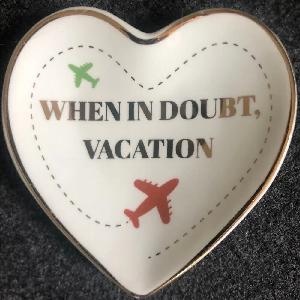 JT Rose heart-shaped ceramic trinket dishes, 3-count, travel-themed